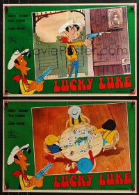 7t0755 LUCKY LUKE group of 8 Italian 18x26 pbustas 1973 Daisy Town, western cartoon action images!