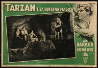 7t0694 TARZAN'S MAGIC FOUNTAIN Italian 13x19 pbusta 1952 different image of Lex Barker & Brenda Joyce!