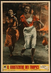 7t0696 TROPIC ZONE Italian 13x19 pbusta 1954 Rhonda Fleming + sexy Estelita run from flames!
