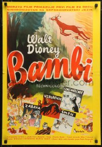 7t0222 BAMBI Yugoslavian 19x27 R1960s Walt Disney cartoon deer classic, art with Thumper & Flower!