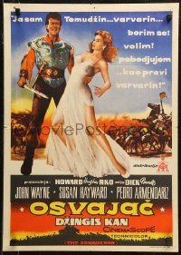 7t0227 CONQUEROR Yugoslavian 20x28 1956 barbarian John Wayne & half-dressed sexy Susan Hayward!