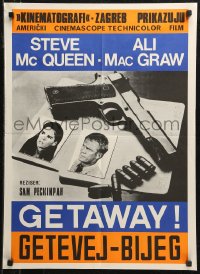 7t0238 GETAWAY Yugoslavian 20x28 1972 Steve McQueen, McGraw, Sam Peckinpah, gun & passports image!