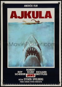 7t0250 JAWS Yugoslavian 20x28 1975 Spielberg's classic man-eating shark attacking swimmer, Ajkula!