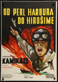 7t0252 KAMIKAZE Yugoslavian 20x28 1960 Japanese suicide pilots, art of World War II battlefield!