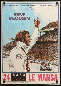 7t0256 LE MANS Yugoslavian 19x27 1971 art of race car driver Steve McQueen waving at fans!