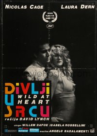 7t0290 WILD AT HEART Yugoslavian 19x27 1990 David Lynch, different Nicolas Cage & sexy Laura Dern!