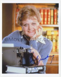 7w0786 ANGELA LANSBURY signed color 8.5x11 REPRO photo 1990s Murder She Wrote portrait by typewriter!