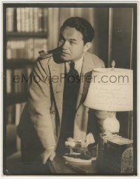 7w0199 EDWARD G. ROBINSON signed deluxe 10.75x13.75 still 1930s c/u with pipe in his study by Fryer!