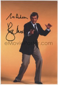 7w0814 ROGER MOORE signed color 8x12 REPRO photo 2000s great portrait as James Bond pointing gun!