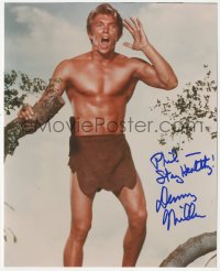 7w0887 DENNY MILLER signed color 8x10 REPRO still 1990s great c/u as Tarzan in tree doing the famous call!