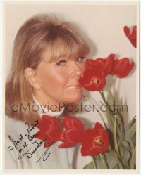 7w0894 DORIS DAY signed color 8x10 REPRO still 1990s close up smelling flowers later in her career!