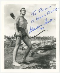 7w0926 GORDON SCOTT signed 8x10 REPRO still 1993 c/u with bow & arrow from Tarzan the Magnificent!
