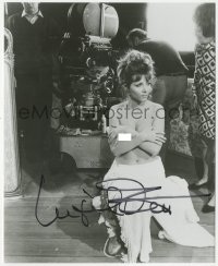 7w0932 INGRID PITT signed 8x10 REPRO still 1980s great candid sitting topless on set by camera!