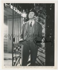 7w0398 JAMES STEWART signed 8.25x10 still 1950 smiling & standing by metal gate in Harvey!