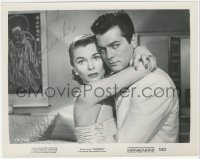 7w0406 JOANNE DRU signed 8x10.25 still 1954 great close up hugging Tony Curtis in Forbidden!
