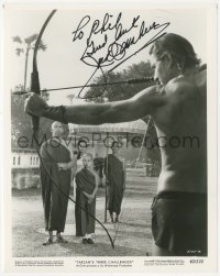 7w0410 JOCK MAHONEY signed 8x10.25 still 1963 c/u with bow & arrow in Tarzan's Three Challenges!