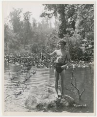 7w0417 JOHNNY SHEFFIELD signed 8.25x10 still 1946 catching fish in Tarzan and the Leopard Woman!