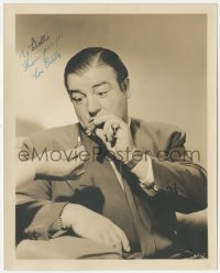 7w0447 LOU COSTELLO signed deluxe 8x10 still 1940s great close up of the comedian lighting a cigar!