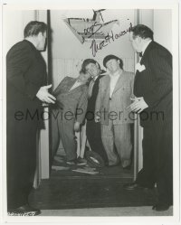 7w1012 MOE HOWARD signed 8x10 REPRO still 1970s w/ Larry & Shemp in Up in Daisy's Penthouse, Three Stooges!