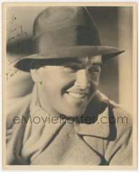 7w0471 PRESTON FOSTER signed deluxe 8x10 still 1930s head & shoulders smiling portrait in coat & hat!