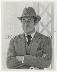 7w1025 REX HARRISON signed 8x10.25 REPRO still 1980s close portrait of the English star with arms crossed!