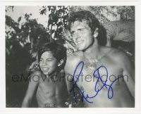 7w1032 RON ELY signed 8x10 REPRO still 1980s great close up as Tarzan with young native boy!