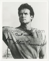 7w1049 STEVE REEVES signed 8x10 REPRO still 1980s portrait of the bodybuilder/actor with stern look!