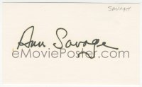 7w0269 ANN SAVAGE signed 3x5 index card 1980s it can be framed with the included book page!