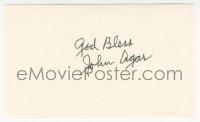 7w0727 JOHN AGAR signed 3x5 index card 1980s it can be framed & displayed with a repro photo!