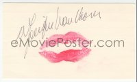 7w0752 MONIQUE VAN VOOREN signed 3x5 index card 1980s she kissed the card and left lipstick on it!