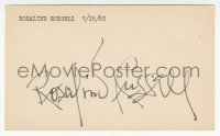 7w0768 ROSALIND RUSSELL signed 3x5 index card 1952 it can be framed & displayed with a repro!