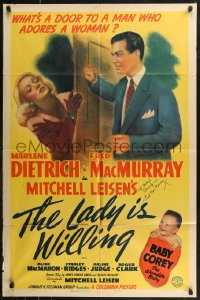 7w0185 LADY IS WILLING signed 1sh 1942 by Fred MacMurray, great image with pretty Marlene Dietrich!
