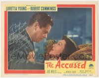 7w0083 ACCUSED signed LC #5 1949 by BOTH Robert Cummings AND Loretta Young, romantic close up!