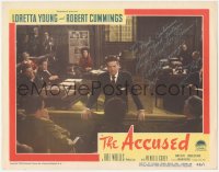 7w0084 ACCUSED signed LC #7 1949 by Robert Cummings, who's defending Loretta Young in courtroom!