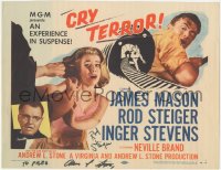 7w0066 CRY TERROR signed TC 1958 by BOTH director Andrew L. Stone AND Rod Steiger!
