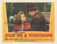 7w0116 MAN ON A TIGHTROPE signed LC #7 1953 by Terry Moore, who's with Fredric March, Elia Kazan!