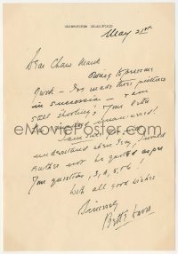7w0582 BETTE DAVIS signed letter 1937 to legendary autograph collector Chaw Mank, handwritten!