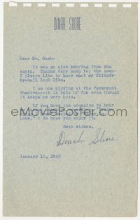 7w0584 DINAH SHORE signed letter 1942 thanking a fan for sending his own photo to her!