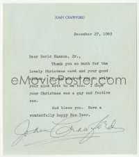7w0589 JOAN CRAWFORD signed letter 1963 she was thanking our consignor for his Christmas card!