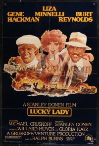7w0186 LUCKY LADY signed style B 1sh 1975 by Liza Minnelli, Tom Jung art with Hackman & Reynolds!