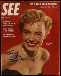 7w0288 TERRY MOORE signed magazine July 1953 in low-cut gown & pearls on the cover of See!