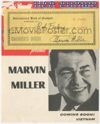 7w0602 MARVIN MILLER 4x8 faux check 1960s giving a fan a million dollars like in his TV show!