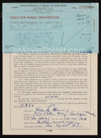 7w0318 HANK HENRY signed union application 1957 he filled this out & signed it when he joined!