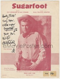 7w0300 WILL HUTCHINS signed sheet music 1958 on the cover of Sugarfoot with some lyrics!
