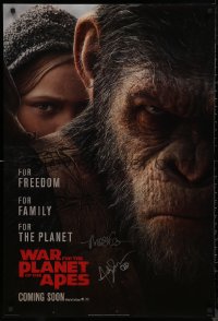 7w0041 WAR FOR THE PLANET OF THE APES signed style B int'l teaser DS 1sh 2017 by Reeves AND Serkis!