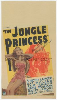 7w0176 JUNGLE PRINCESS signed mini WC 1936 by Dorothy Lamour, who's wearing a sexy sarong, rare!