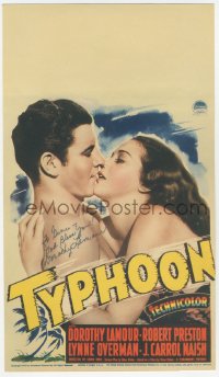 7w0178 TYPHOON signed mini WC 1940 by Dorothy Lamour, great c/u of her & Robert Preston, ultra rare!