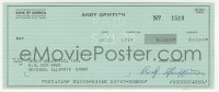 7w0594 ANDY GRIFFITH canceled check 1973 it can be framed with the included color REPRO photo!