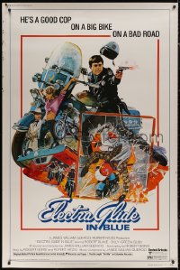 7x0242 ELECTRA GLIDE IN BLUE style B 40x60 1973 cool art of motorcycle cop Robert Blake by Blossom!