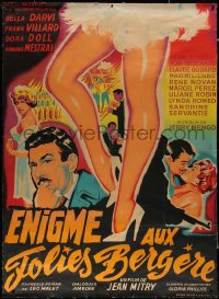 7x0350 ENIGMA OF THE FOLIES-BERGERE linen French 1p 1959 great art of top stars & sexy showgirl legs!